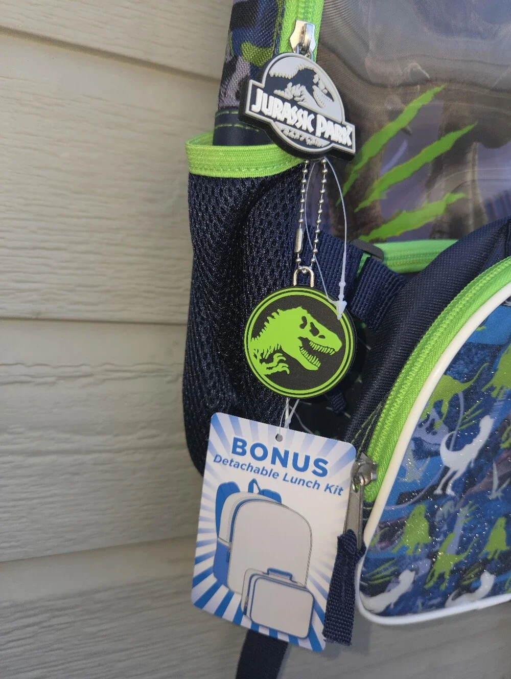 Jurassic Park Kids Backpack with Dino Lunch Box - Green & Blue